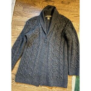 Inis Crafts Ireland Merino Wool Cable Knit Irish Cardigan Sweater Womens  Gray M